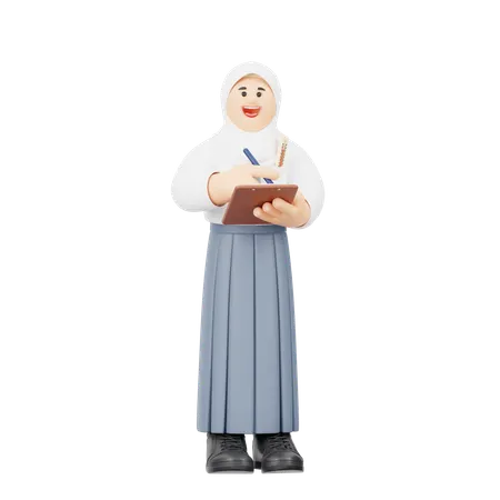 Une fille portant le hijab enregistre les données météorologiques  3D Illustration