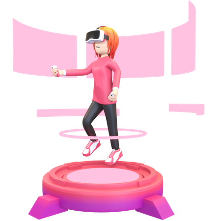 Fille portant un casque de réalité virtuelle  3D Illustration