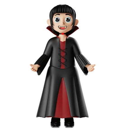 Fille portant un costume d'Halloween Dracula  3D Icon