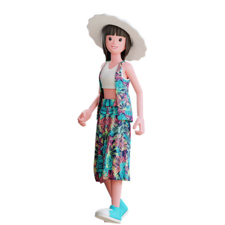 Fille posant à la plage  3D Illustration