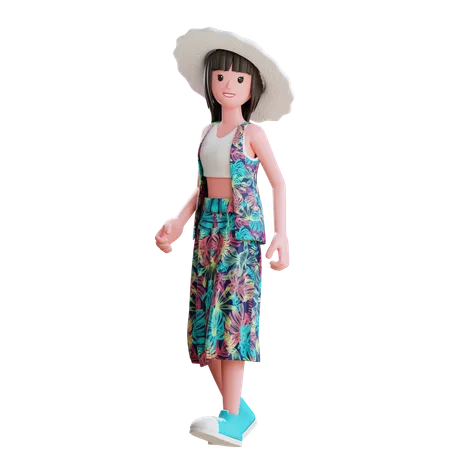 Fille posant à la plage  3D Illustration