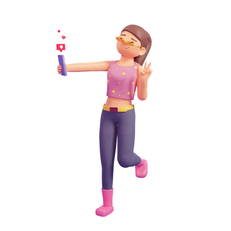 Fille prenant un selfie  3D Illustration