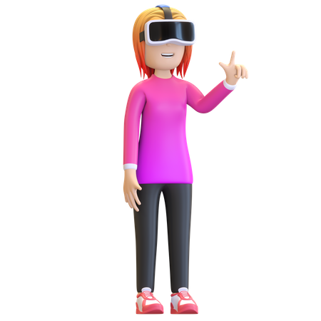 Fille prenant une expérience virtuelle  3D Illustration