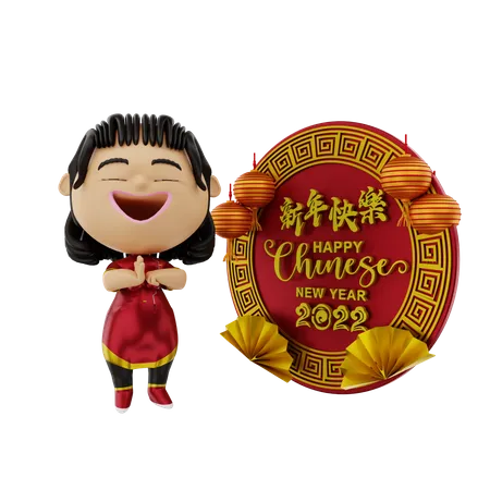 Fille priant pour le nouvel an chinois  3D Illustration