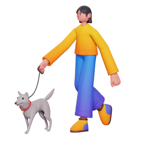 Fille qui promène un chien  3D Illustration