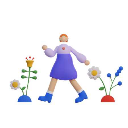 Fille qui marche dans le parc  3D Icon