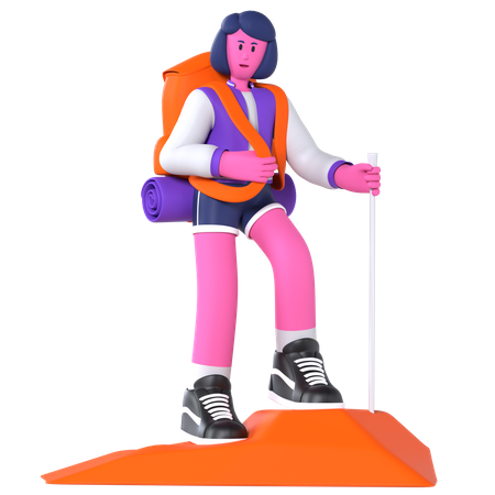 Fille randonnée à l'aide d'un bâton  3D Icon