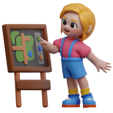 Fille regardant une carte routière  3D Icon