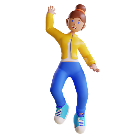 Fille sautant de joie  3D Illustration