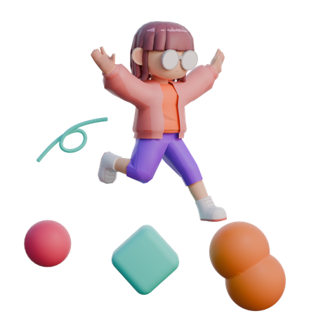 Fille sautant et court  3D Icon