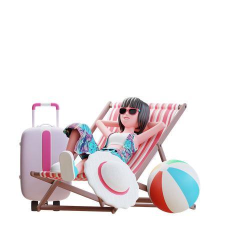 Fille relaxante à la plage  3D Illustration