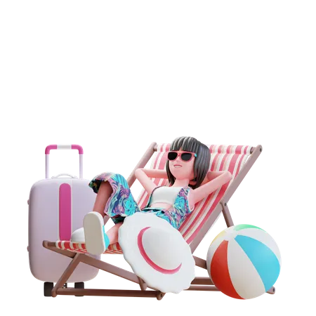 Fille relaxante à la plage  3D Illustration