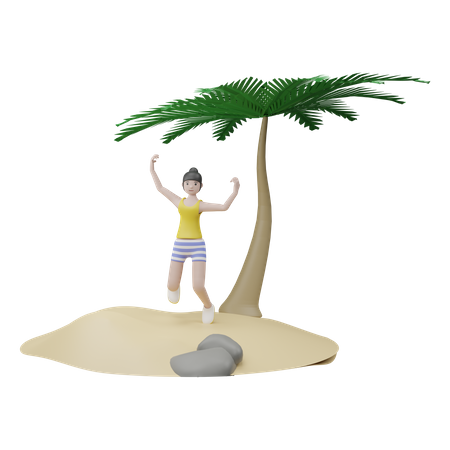 Fille relaxante sur la plage  3D Illustration