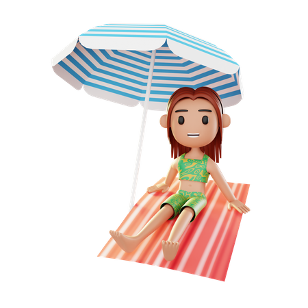 Fille relaxante sur la plage  3D Illustration