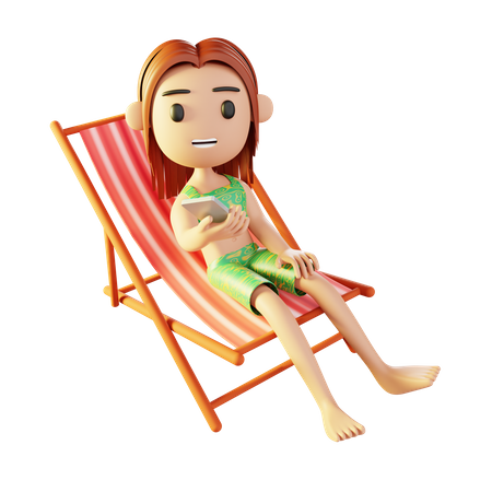 Fille relaxante sur la plage  3D Illustration