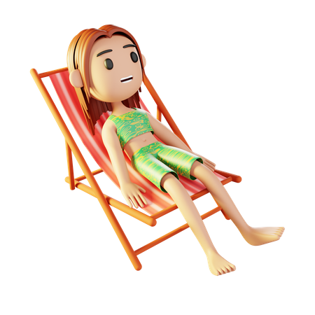 Fille relaxante sur la plage  3D Illustration
