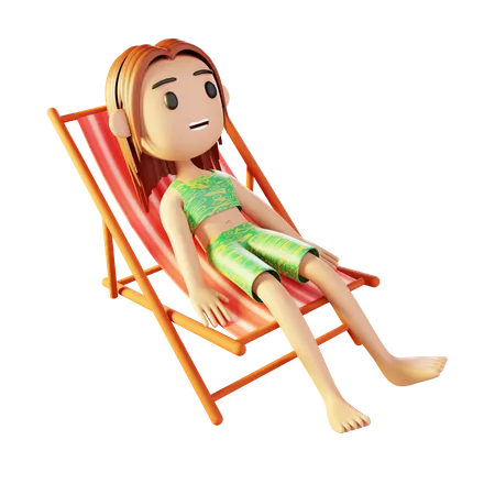 Fille relaxante sur la plage  3D Illustration