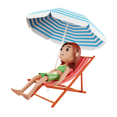 Fille relaxante sur la plage  3D Illustration