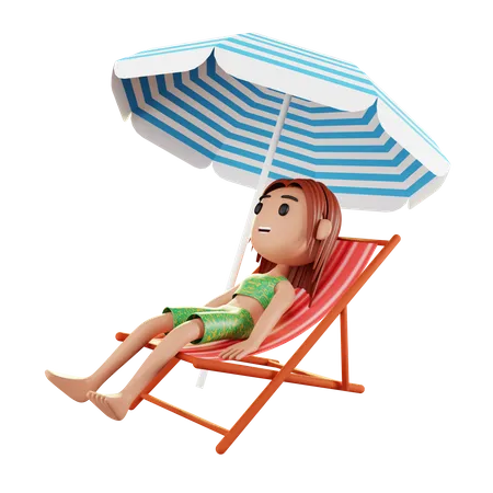 Fille relaxante sur la plage  3D Illustration