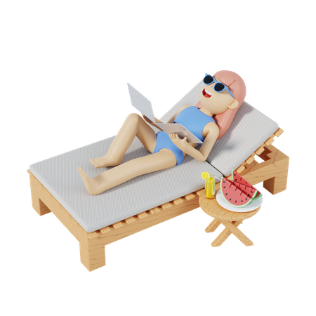 Fille relaxante sur une chaise  3D Illustration