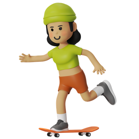 Fille en skateboard en croisière  3D Illustration