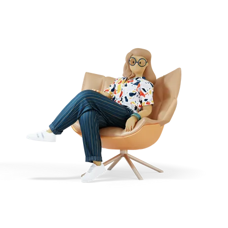 Fille sur une chaise  3D Illustration