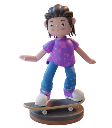 Fille sur skateboard  3D Illustration