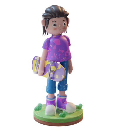 Fille sur skateboard  3D Illustration