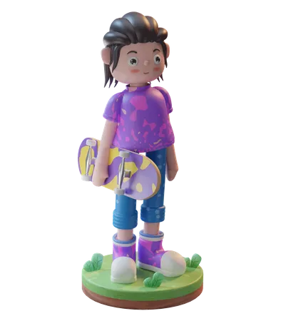 Fille sur skateboard  3D Illustration