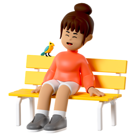 Fille sur un banc dans un parc  3D Icon