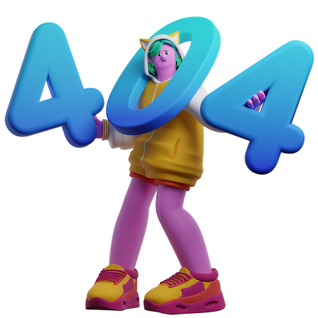 Fille tenant de gros chiffres avec 404  3D Illustration