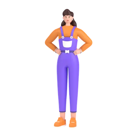 Fille tenant la main sur la pose de la taille  3D Illustration