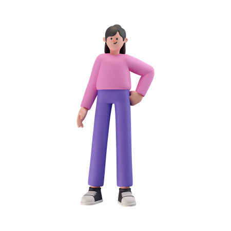 Fille tenant la main sur la pose de la taille  3D Illustration