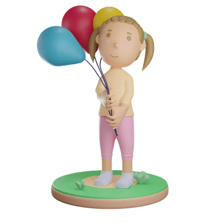 Fille tenant un ballon  3D Illustration