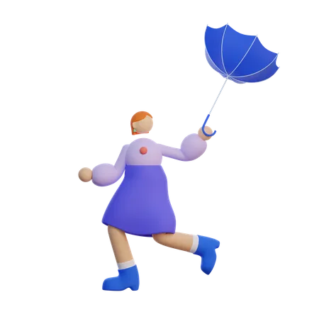 Fille tenant un parapluie  3D Illustration