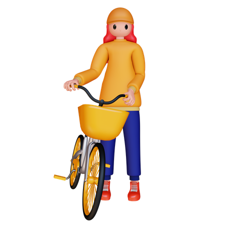 Fille tenant un vélo  3D Illustration