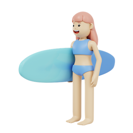 Fille tenant une planche de surf  3D Illustration