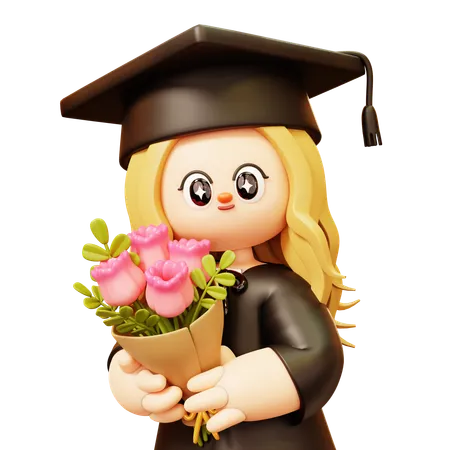 La fille tient le bouquet de tulipes  3D Icon