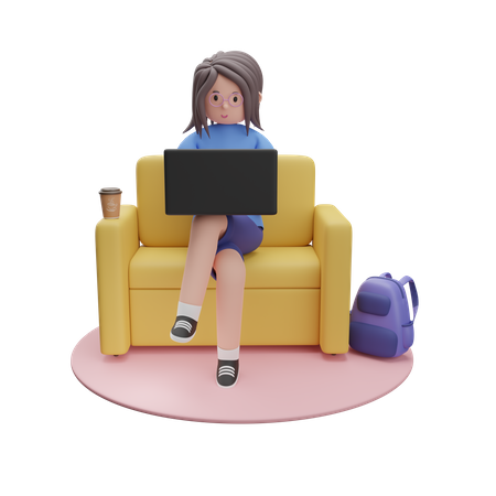 Fille travaillant sur un ordinateur portable  3D Icon