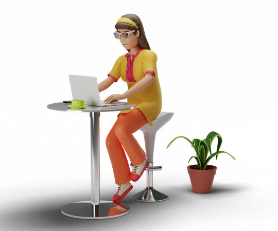 Fille travaillant sur un ordinateur portable  3D Icon