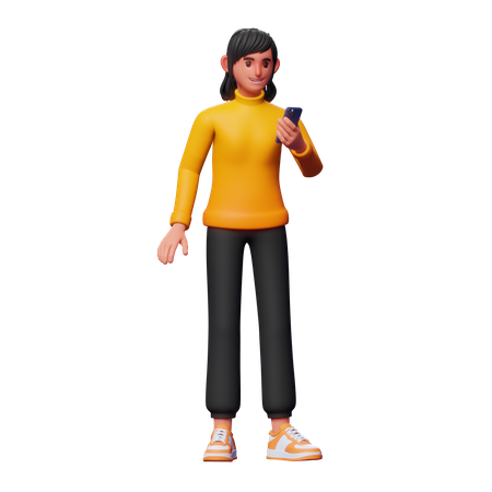 Fille utilisant le téléphone  3D Illustration