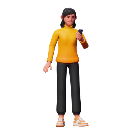 Fille utilisant le téléphone  3D Illustration