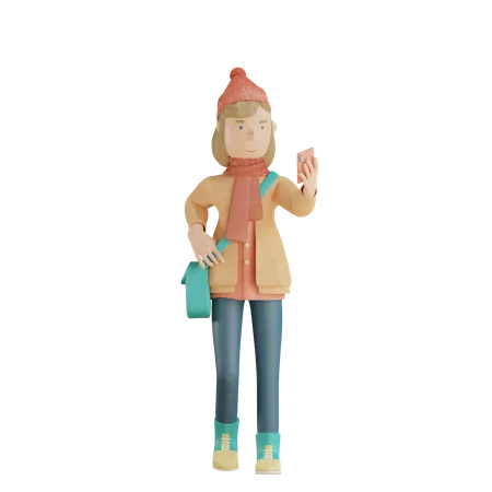 Fille utilisant le téléphone  3D Illustration