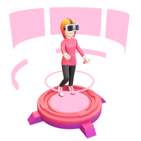 Fille utilisant des outils VR  3D Illustration