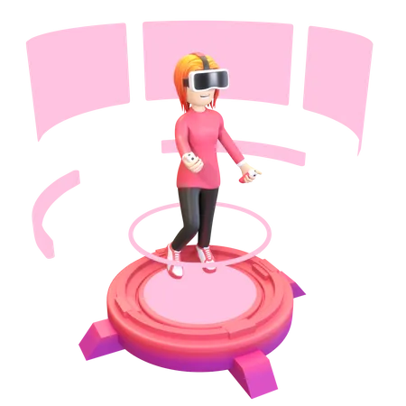 Fille utilisant des outils VR  3D Illustration