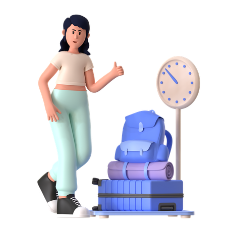 Fille vérifier le poids des bagages  3D Icon