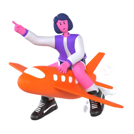 Fille voyageant en avion  3D Illustration