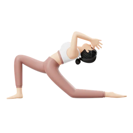 Fille en yoga faisant la pose d'Anjaneyasana  3D Illustration