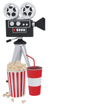 Film Projector And Cinema Food  3D Illustration