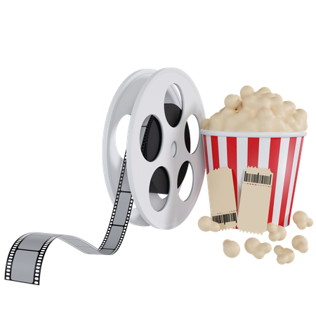 Film Roll And Popcorn Bucket  3D Illustration